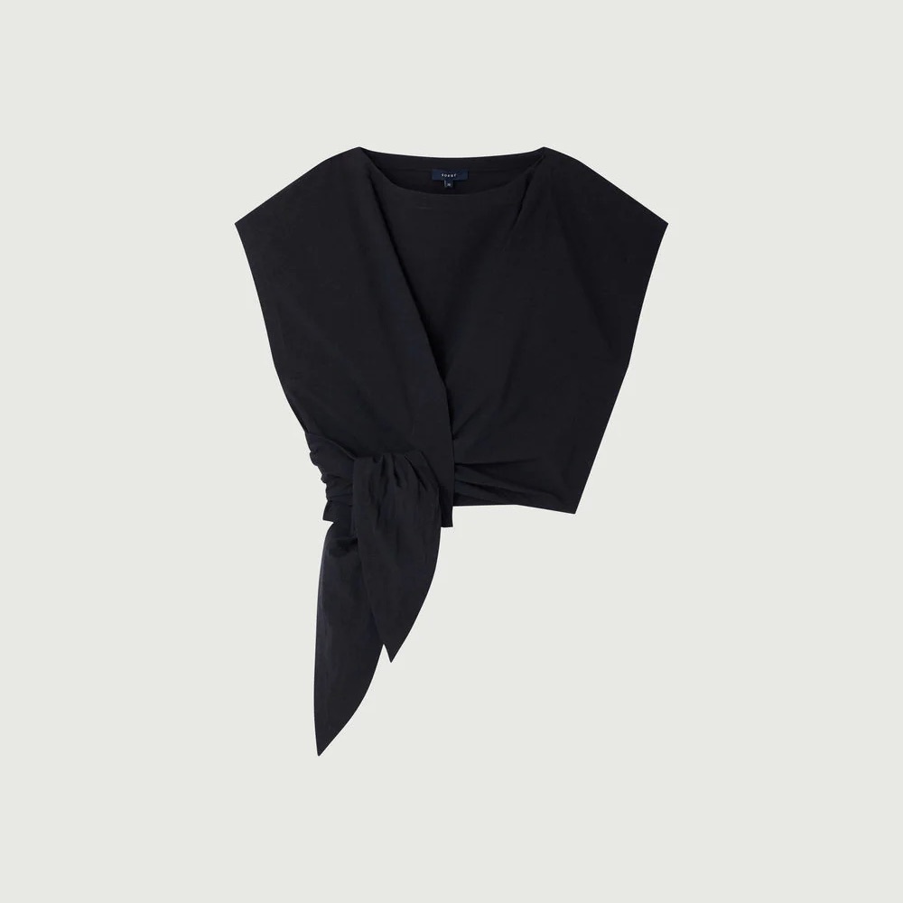 Soeur Itea Knotted Blouse Top in Navy